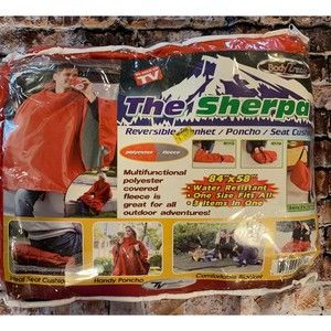 NEW The Sherpa Reversible Blanket Poncho Seat Cushion As seen on TV Fleece Orang